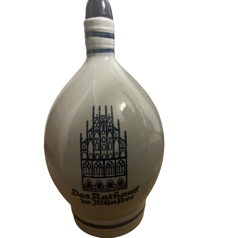 German Das Rathaus' zu Munfree--Jug Handle Bottle w/ Cork‎ Stopper